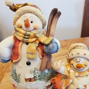 Festive Snowman Figurine with Skis